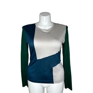 St. John Color-block Long Sleeve T-shirt Top - Large